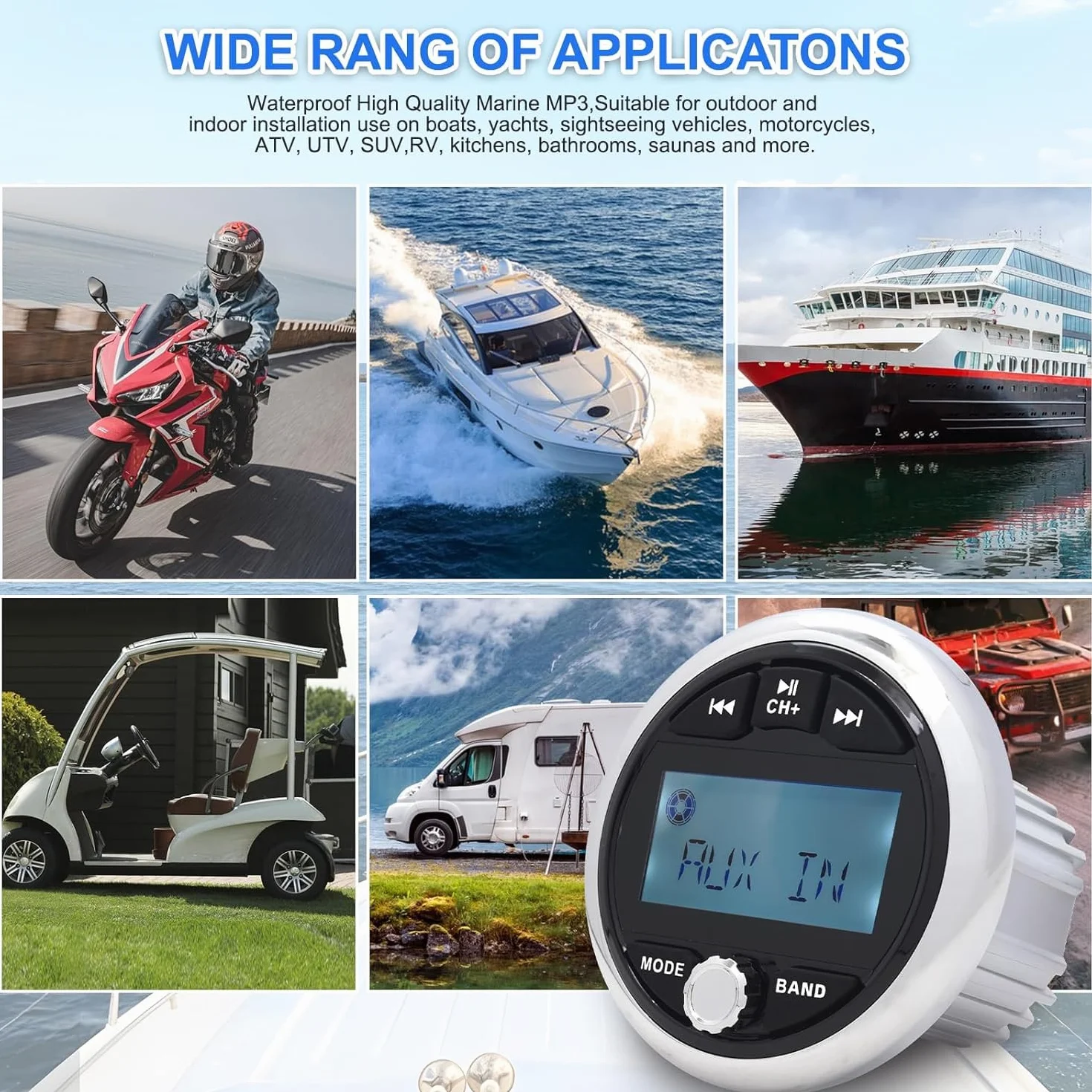 Geloo Radio Nautica per Barca MP3 Lettore Marine Stereo Marina FM/AM Radio Player Impermeabile Veicoli di Ingegneria per Barca Yacht Barche LKW Camper