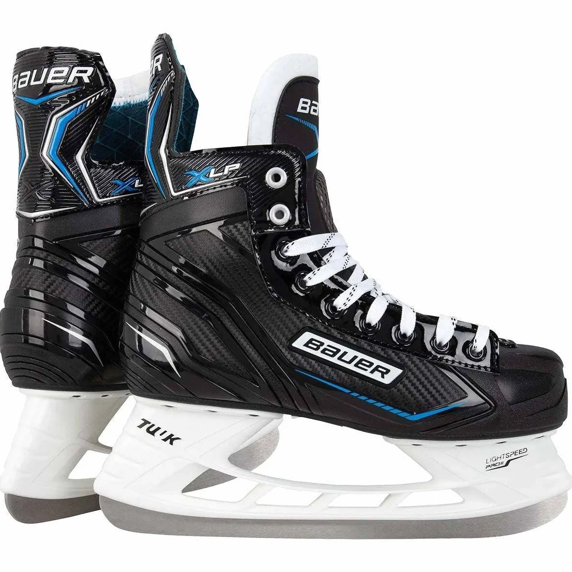 BAUER 1058938, S21 X-Lp Skate-SR, Scarpa da Hockey su Ghiaccio Uomo, Nero/Bianco/Blu/Argento, 47 EU