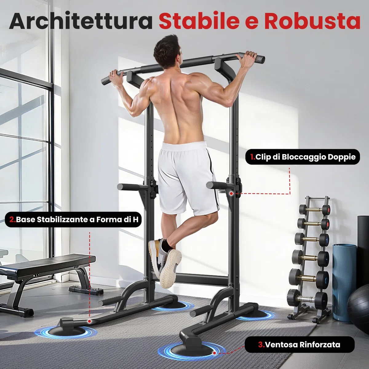 Dskeuzeew Power Tower Dip Station - Palestra multifunzione da casa con barra per trazioni e sedia romana, regolabile in altezza