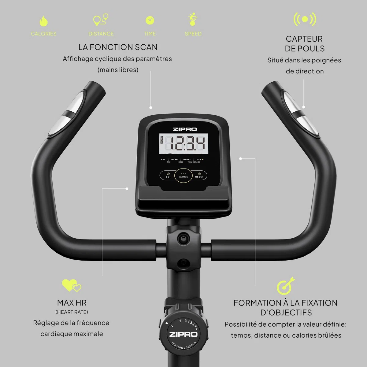 ZIPRO Cyclette da Casa con 8 Livelli di Resistenza Magnetica, Supporto per Smartphone, Schermo LCD, Sella Regolabile, Cyclette per Casa per Più Esercizi, Ciclette Professionale da Camera (One S)