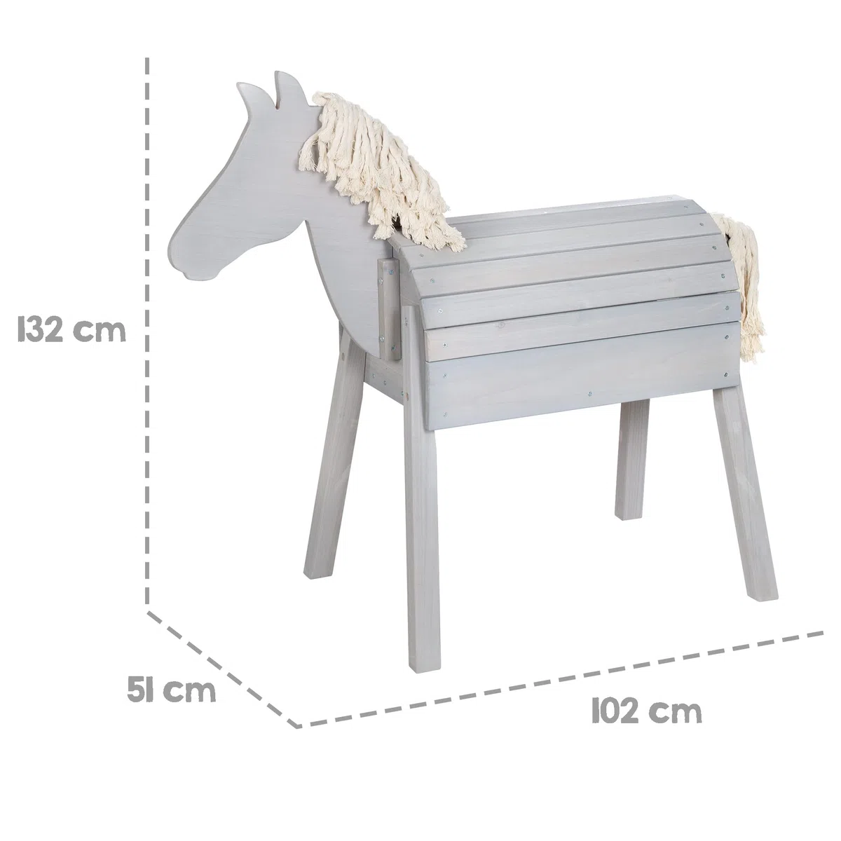 roba Cavallo da Gioco per Bambini - da Esterno, Giardino, Aria Aperta - con Criniera e Coda - Legno Massiccio Ecologico - Stabile e Robusto - Resistente alle Intemperie - Grigio
