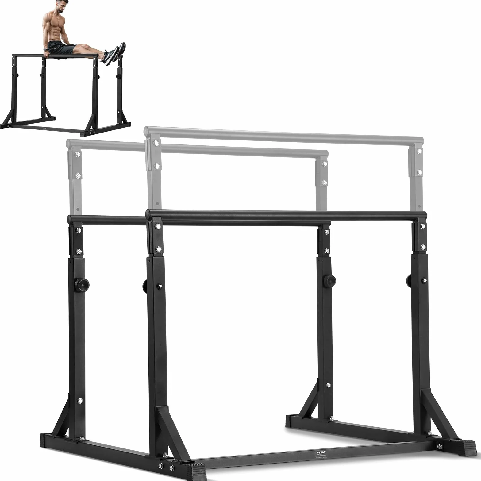 VEVOR Barre per Allenamento Fisico Stazione Altezza Regolabile, capacità di 800 Libre, Stazione per Allenamento Fitness, Stabilizzatore, Parallele per Push Up, Barre Parallele