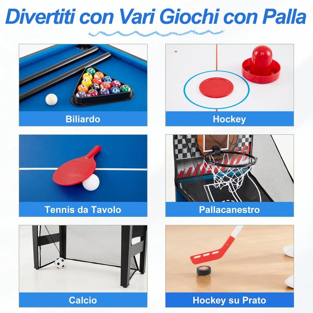 COSTWAY 10 in 1 Tavolo Multigioco, Set Tavolo da Gioco Multifunzione con Biliardo, Hockey, Ping Pong, Basket, Calcio, Tiro, Flipper, Freccette, Tiro con l'Arco e Borsa, Impilabile, 106 x 51 x 148 cm