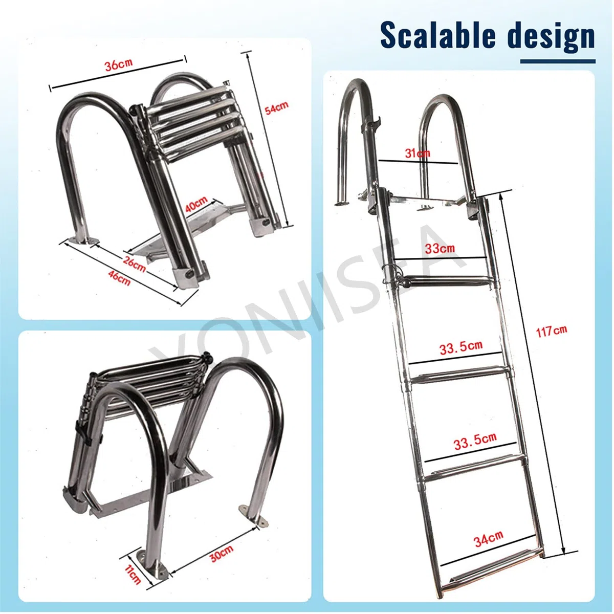 Scala per Barche in Acciaio Inossidabile 316 con Corrimano, 4 Gradini, Scala per Piscina Telescopica Pieghevole Antiscivolo per Barche Marine, Pontoni, Yacht, Piscine