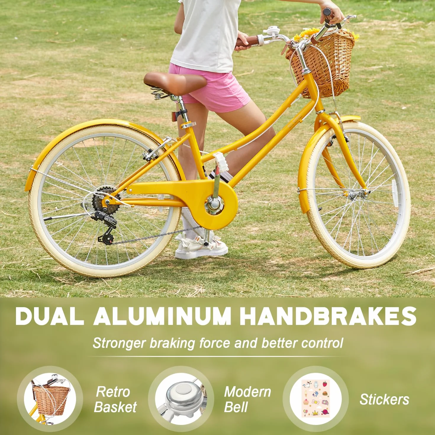 Glerc Missy 20" 24" 26" pollici Girl Cruiser 6 speed Hybrid city bike per bambini sopra i 6 anni con cestino in vimini leggero, vari colori