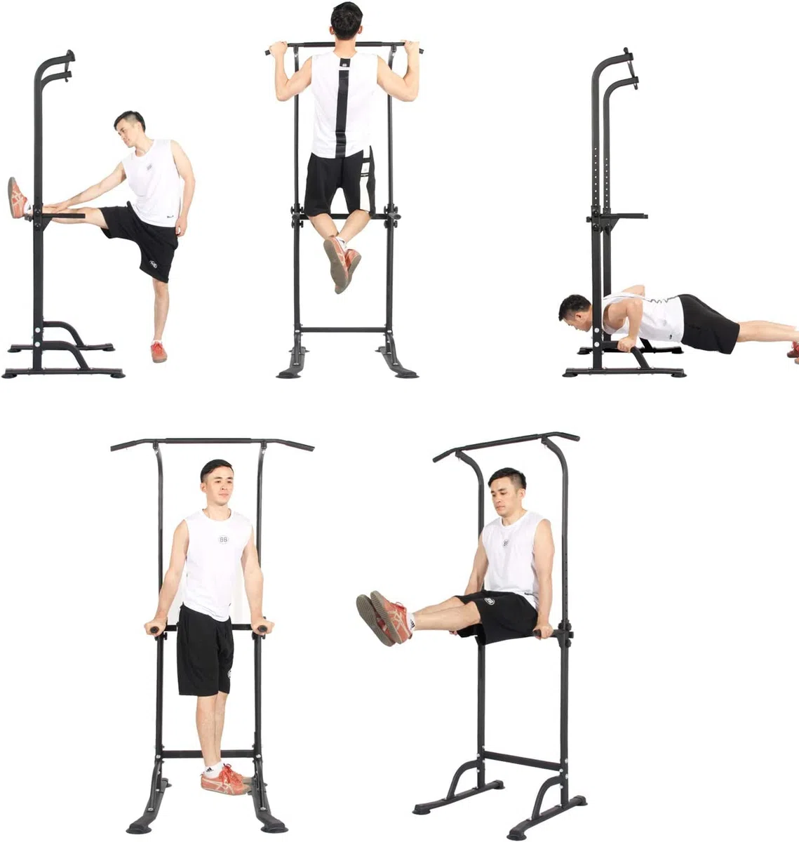 DlandHome Sedia Romana Regolabile per Bodybuilding - Stazione di Trazione e Dip per Addominali e Braccioli - Barra di Trazione su Piede - Fitness Nero