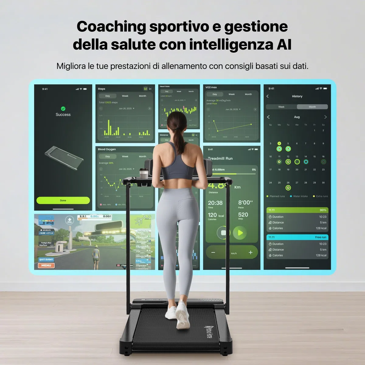 Mobvoi Home Tapis Roulant Ultra AI Intelligente 3 in 1 con Inclinazione del 6%, 12km/h 2,5HP Supporto per Tapis Roulant per Tazza Telefono Laptop Ampia Area di Corsa TicSports Zwift Kinomap 120kg