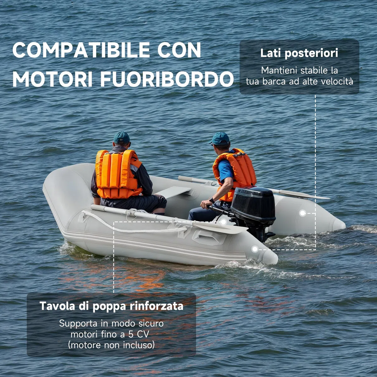 DARTMOOR 2.3 m Gommone Gonfiabile per Adulti 230x130x33cm Tender Gommone per 2 Persone capacità 300 kg Gommone Fondo in Lega Alluminio per Pesca Nautica Gioco Compatibile con Motore Fuoribordo