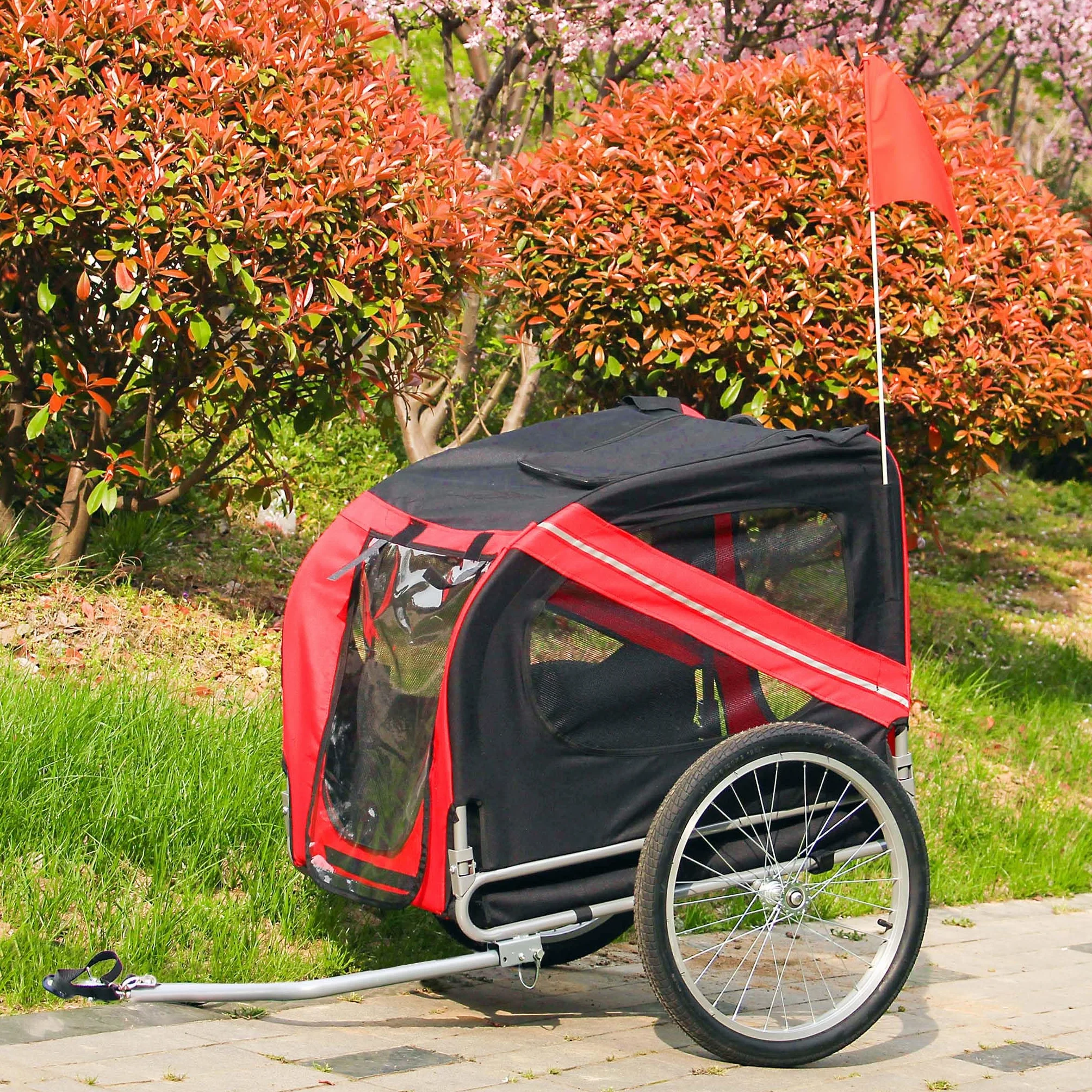 Wiltec Rimorchio per cani bici, con gancio girevole di sicurezza, zanzariera e copertura antipioggia