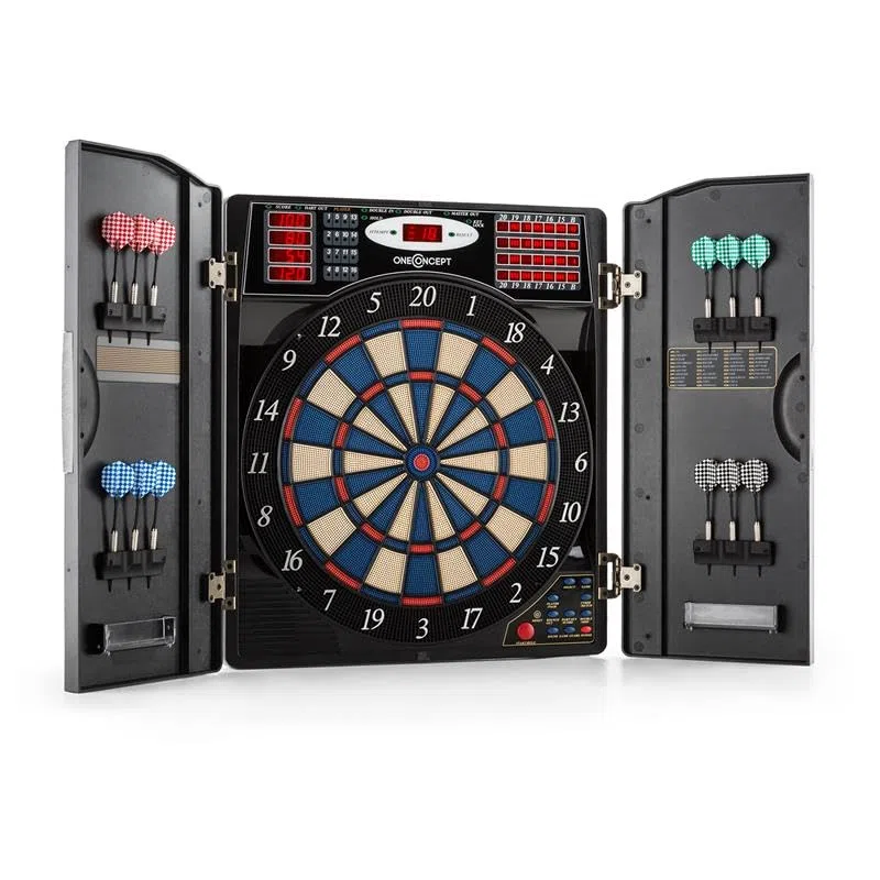 Oneconcept Masterdarter - Freccette Bersaglio Elettronico, Tiro al Bersaglio, 12 Freccette Punta Morbida, Freccette Bersaglio Fino a 16 Giocatori, 38 Giochi, Avversario Virtuale