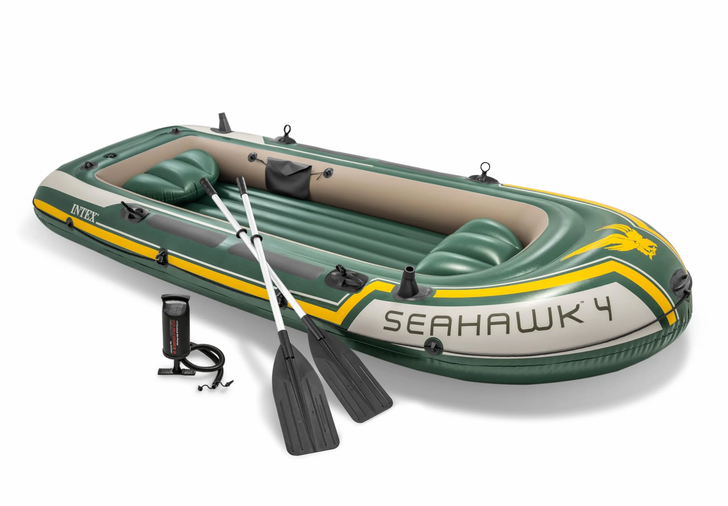 Intex 68351NP - Canotto Gonfiabile Seahawk 4, 4 posti, con Accessori, PVC, Multicolore, 351x145x48 cm