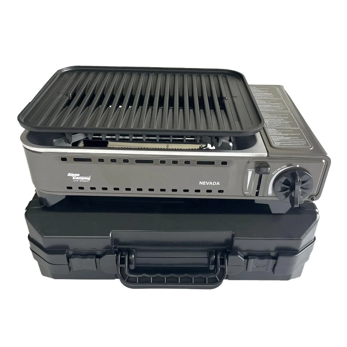 Barbecue a gas portatile Grill 1780 W + 8 cartucce a gas butano accensione piezo + valigetta da campeggio ALPEN