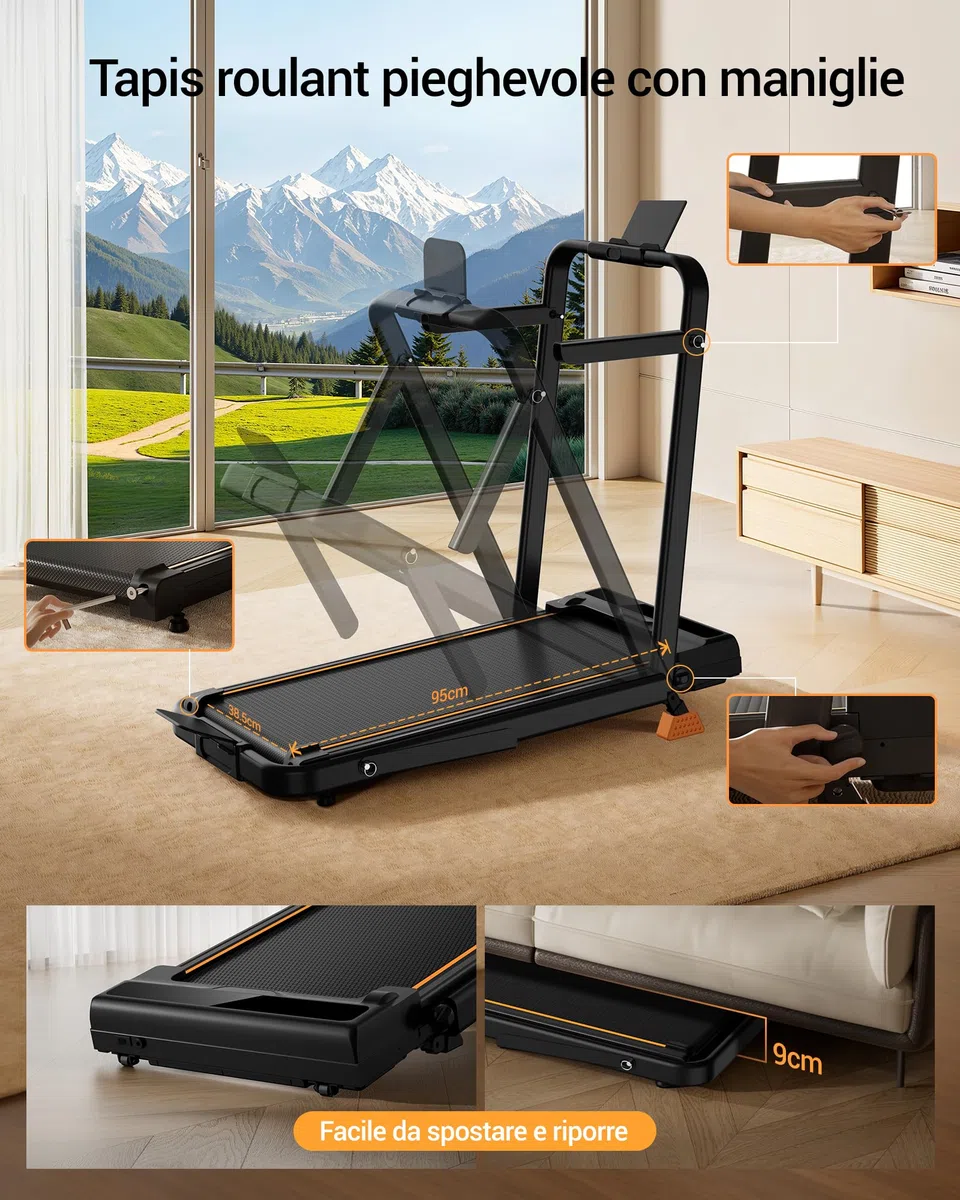LONTEK Tapis Roulant Salvaspazio Elettrico con Inclinazione 16%, 10KM/H Tapis Roulant Elettrico Pieghevole, Schermo LED, Telecomando, 3.0 CV Mini Walking Pad, Tapirulan da Casa, Carico Massima 136KG