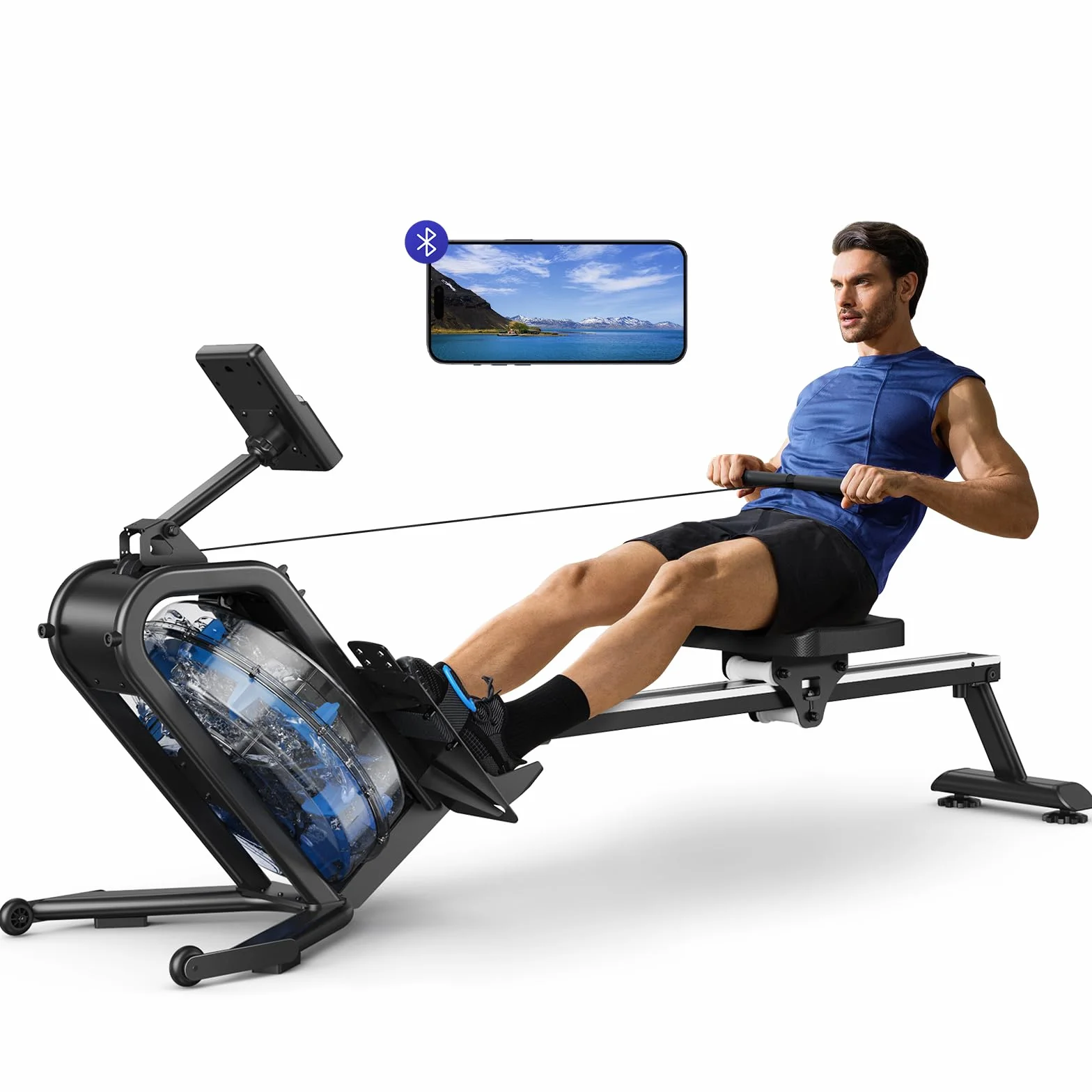 MERACH Vogatore ad acqua per casa, vogatore con resistenza all'acqua da 15 l, connettività Bluetooth e app, supporto per iPad, sedile ergonomico, conservazione verticale salvaspazio