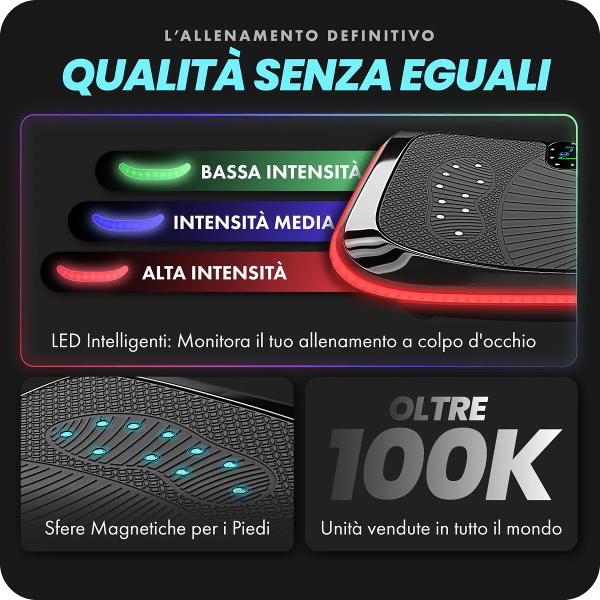 Bluefin Fitness Pedana Vibrante e Oscillante con Motore 4D | Potente e Facile da Usare | Con Massaggio Magnetico | Confortevole Superficie Curva | 3 Motori Silenziosi