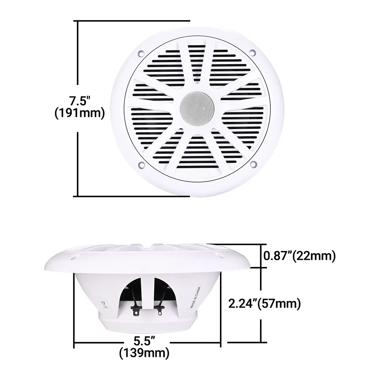 Sistema di altoparlanti stereo Marine Audio System, Bluetooth, MP3 USB AM FM Stereo marino - 2 x 6.5 pollici altoparlanti bianchi, antenna