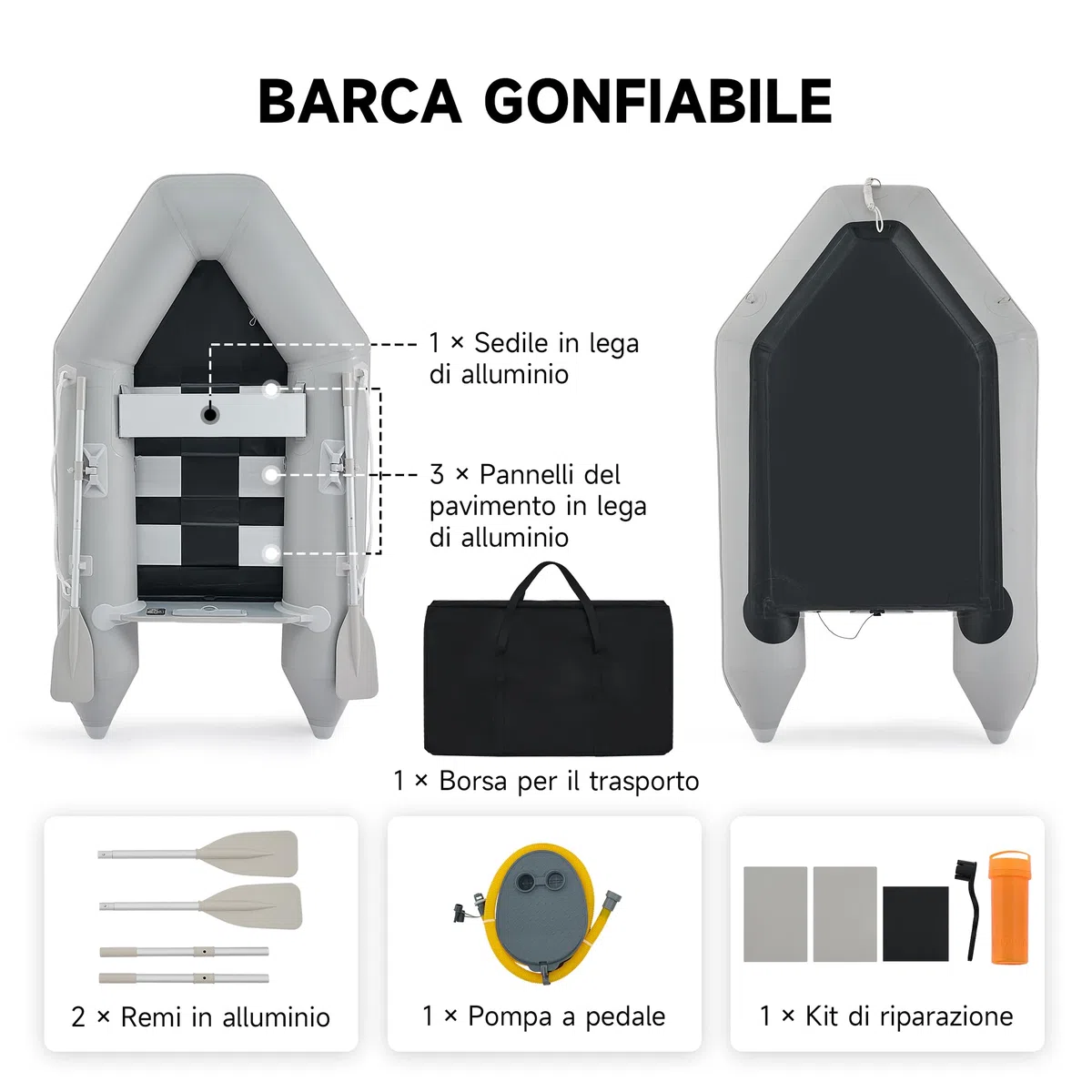 DARTMOOR 2.3 m Gommone Gonfiabile per Adulti 230x130x33cm Tender Gommone per 2 Persone capacità 300 kg Gommone Fondo in Lega Alluminio per Pesca Nautica Gioco Compatibile con Motore Fuoribordo