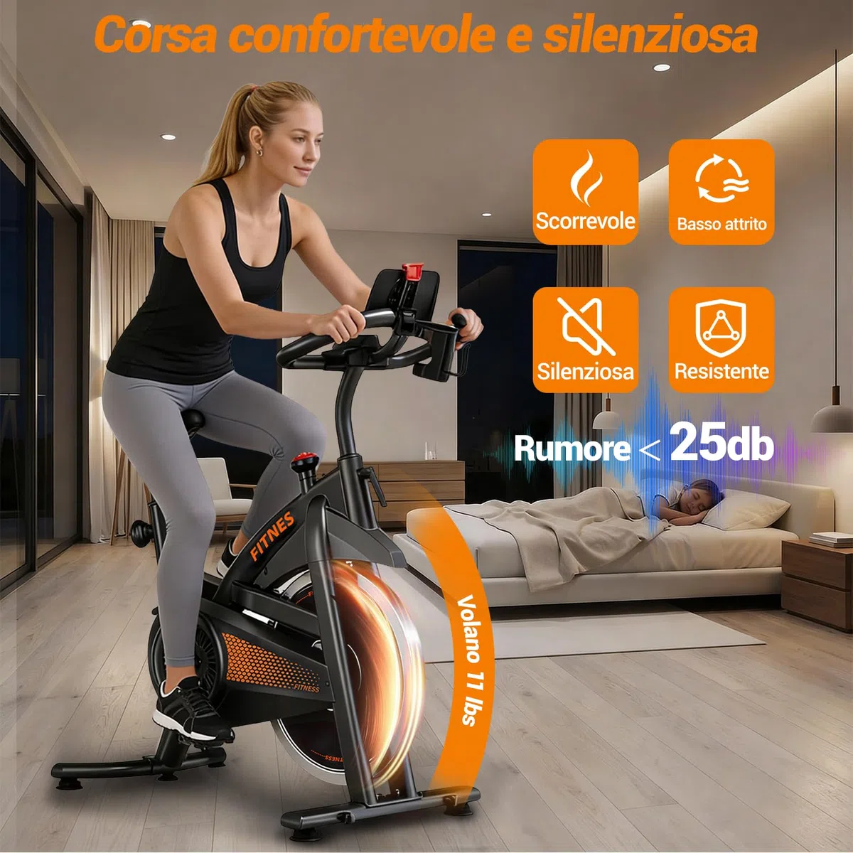CURSOR FITNESS Cyclette da casa professionale, Cyclette professionale con misurazione della frequenza cardiaca e display LED, Spin bike con app, sedile confortevole, capacità di carico fino a 136 kg