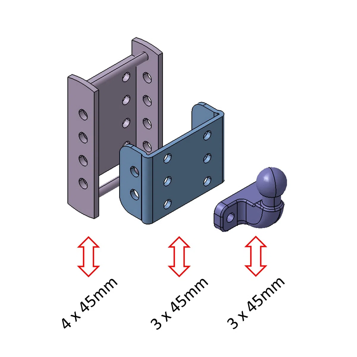 XIMPLIO Gancio universale regolabile in altezza – Regolazione dell'altezza della sfera con sistema di cambio AHK-Bock (per 2 fori 90 mm AHK, nero, 3 x 45 mm)