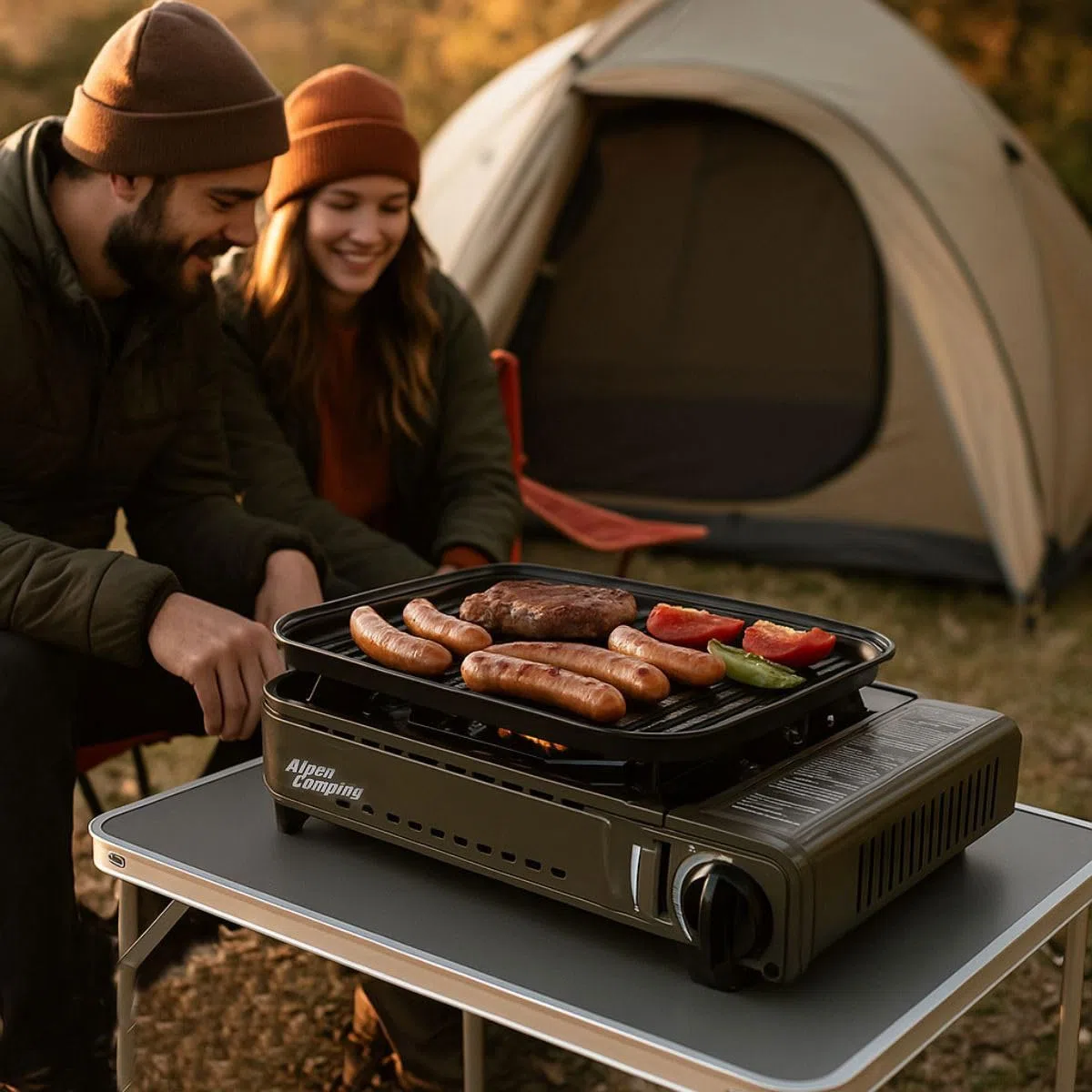 Barbecue a gas portatile Grill 1780 W + 8 cartucce a gas butano accensione piezo + valigetta da campeggio ALPEN