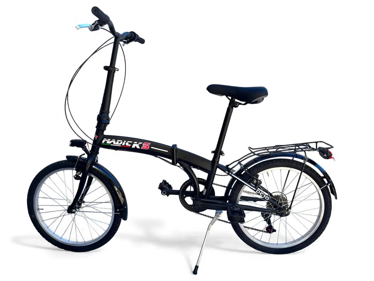MADICKS Bicicletta Pieghevole 20" Folding Nera · City Bike Unisex con Cambio 6 Velocità · Telaio Robusto · Design Made in Italy · Comoda e Pratica per Uso Urbano