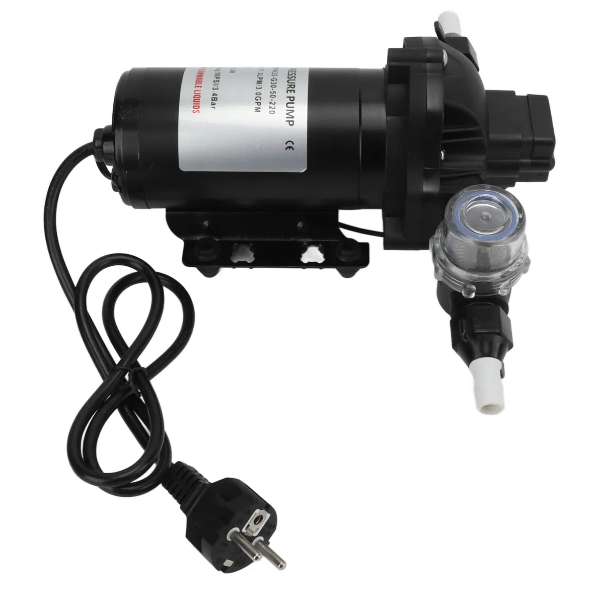 Tbest Pompa a Pressione dell'Acqua 220V 11.3LPM 50PSI, Pompa a Diaframma di Pressione dell'Acqua Autoadescante di Ricambio per Auto, Yacht, Roulotte, Barche Marine