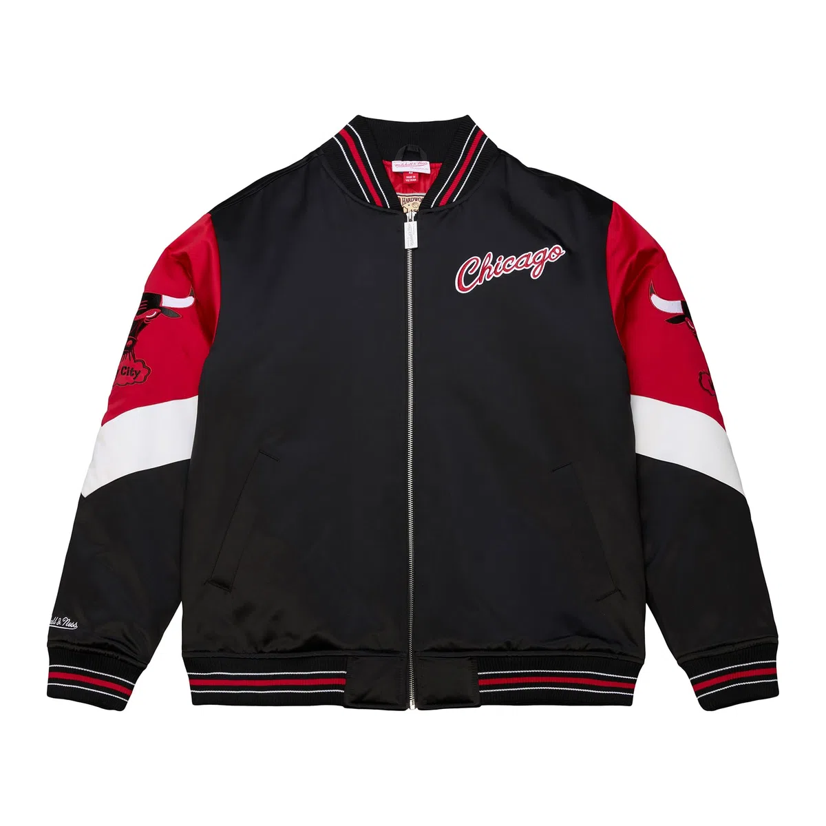 Mitchell & Ness Throw it Back Heavyweight Vintage Satin Giacca (NBA) con cerniera intera, loghi ricamati, uomini, donne, bambini, unisex, primavera, estate, autunno, inverno