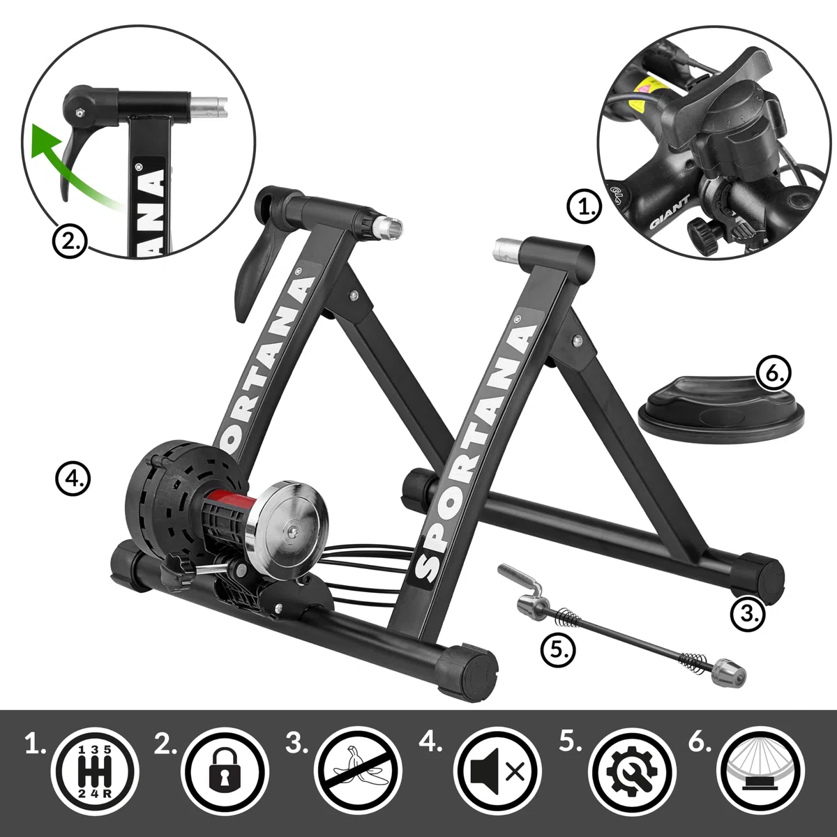 Rullo Magentico per Bicicletta 150kg in Acciaio 6 Livelli Pieghevole 26-28' Allenamento a Casa Bici Indoor