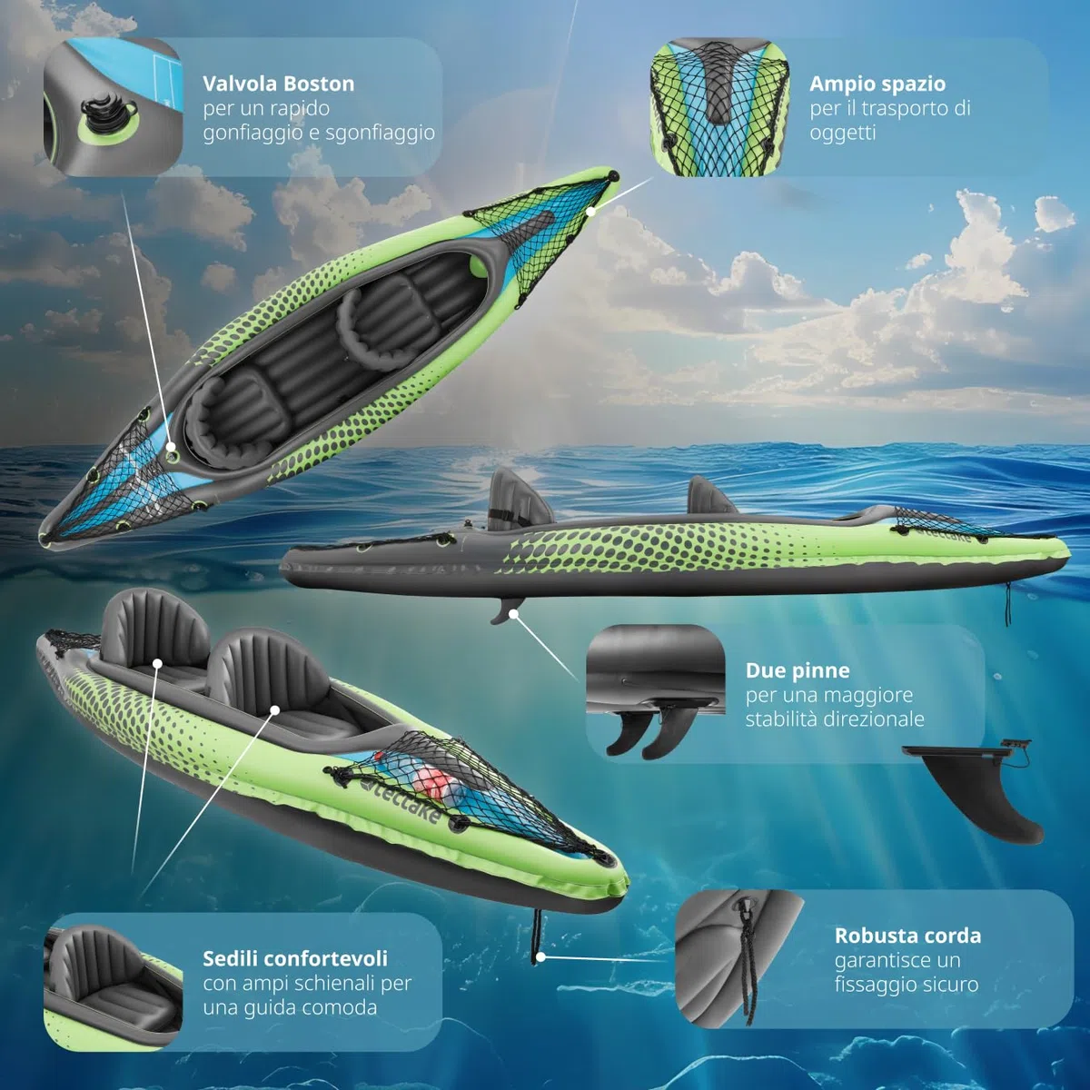 tectake® Kayak Gonfiabile per 2 Persone,