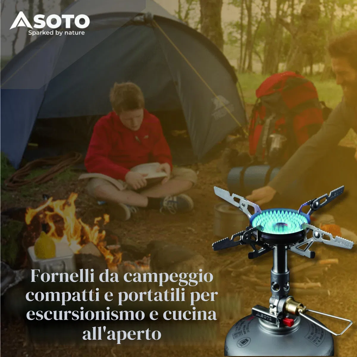 SOTO WindMaster Fornello a Gas Campeggio – Fornello Outdoor Ultraleggero (87 g) con Accensione Piezo Stealth Igniter, Testa Bruciatore Concava Antivento, Micro Regulator per Cartuccia a Vite