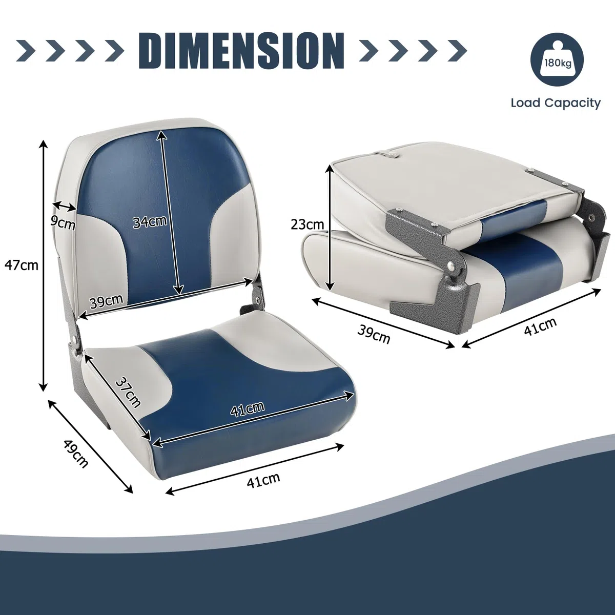 HOMASIS Set di 2 Sedili Pieghevoli per Barche, Seduta Imbottita con Telaio in Alluminio, Sedile da Comando Impermeabile con Cintura di Fissaggio per Imbarcazioni, Portata di 180 kg, 49 x 41 x 47 cm