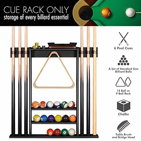 XCSOURCE - Porta stecche da biliardo, supporto da parete per stecche da biliardo, porta stecche da parete per 6 stecche da biliardo e set di palline, realizzato in bambù al 100%