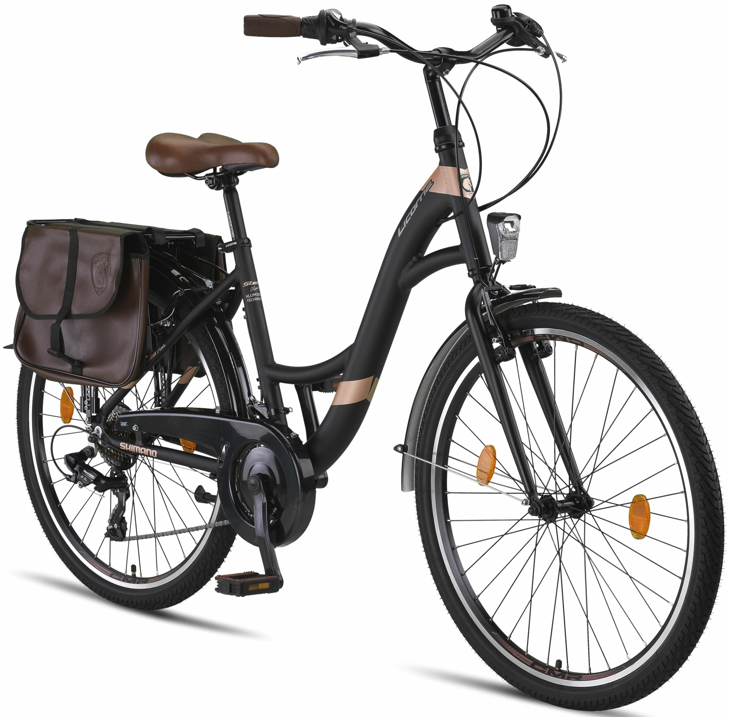 Licorne Bike Stella Plus Premium City Bike in alluminio da 26 e 28 pollici, per ragazze, ragazzi, uomini e donne, cambio a 21 marce, bicicletta olandese StVZO