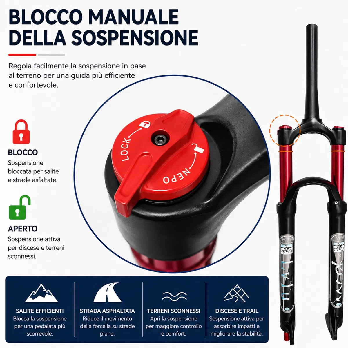 Aria Mountain Bike Forcella Anteriore MTB 26 27.5 29 Pollici 140mm Viaggio, 1-1/8" Leggero Freno a Disco Forcella Sospensione Bicicletta per 1.5-2.45" Pneumatici