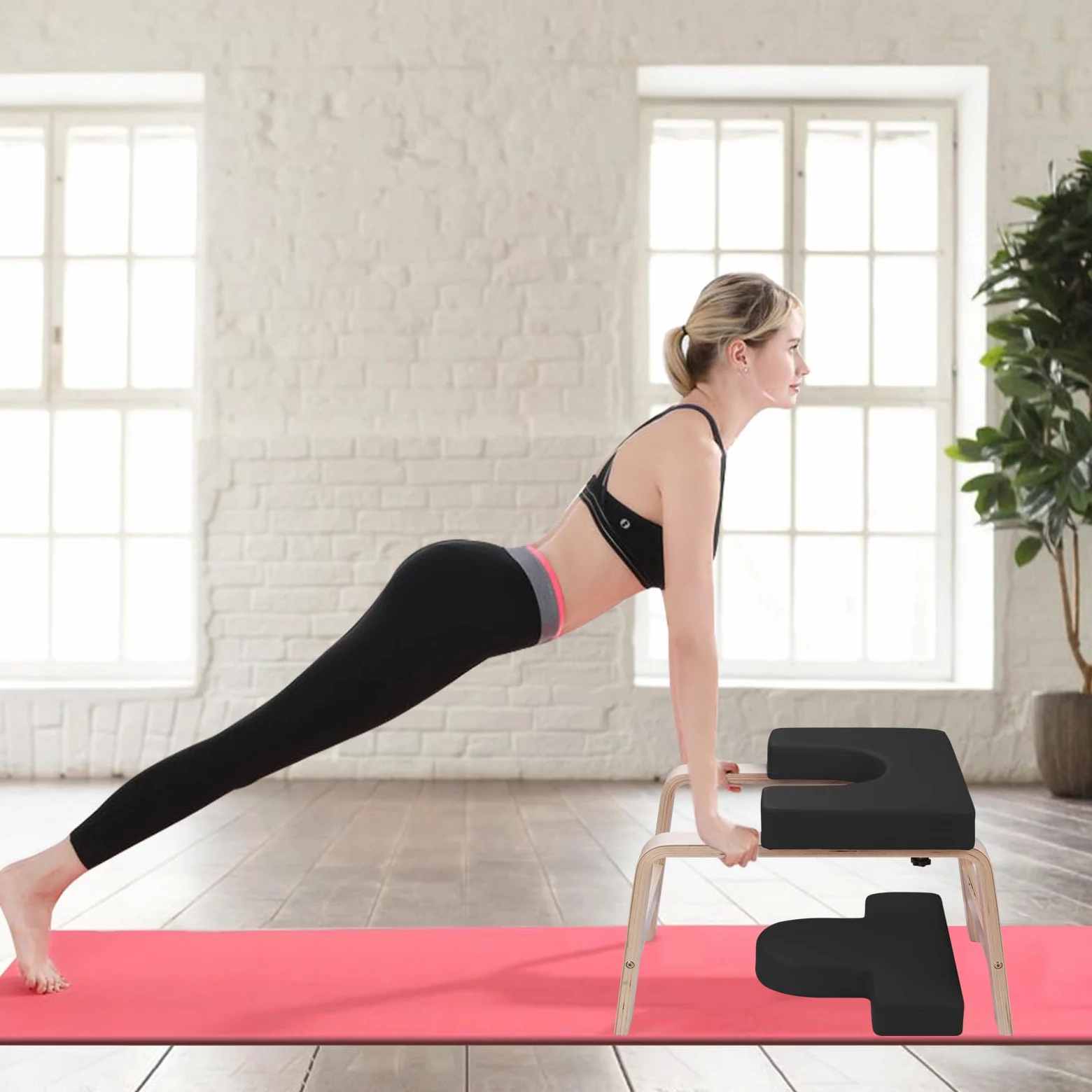 Sgabello per Headstand Yoga e Panca per Inversioni/Robusta e Sicure In Legno (Nero)
