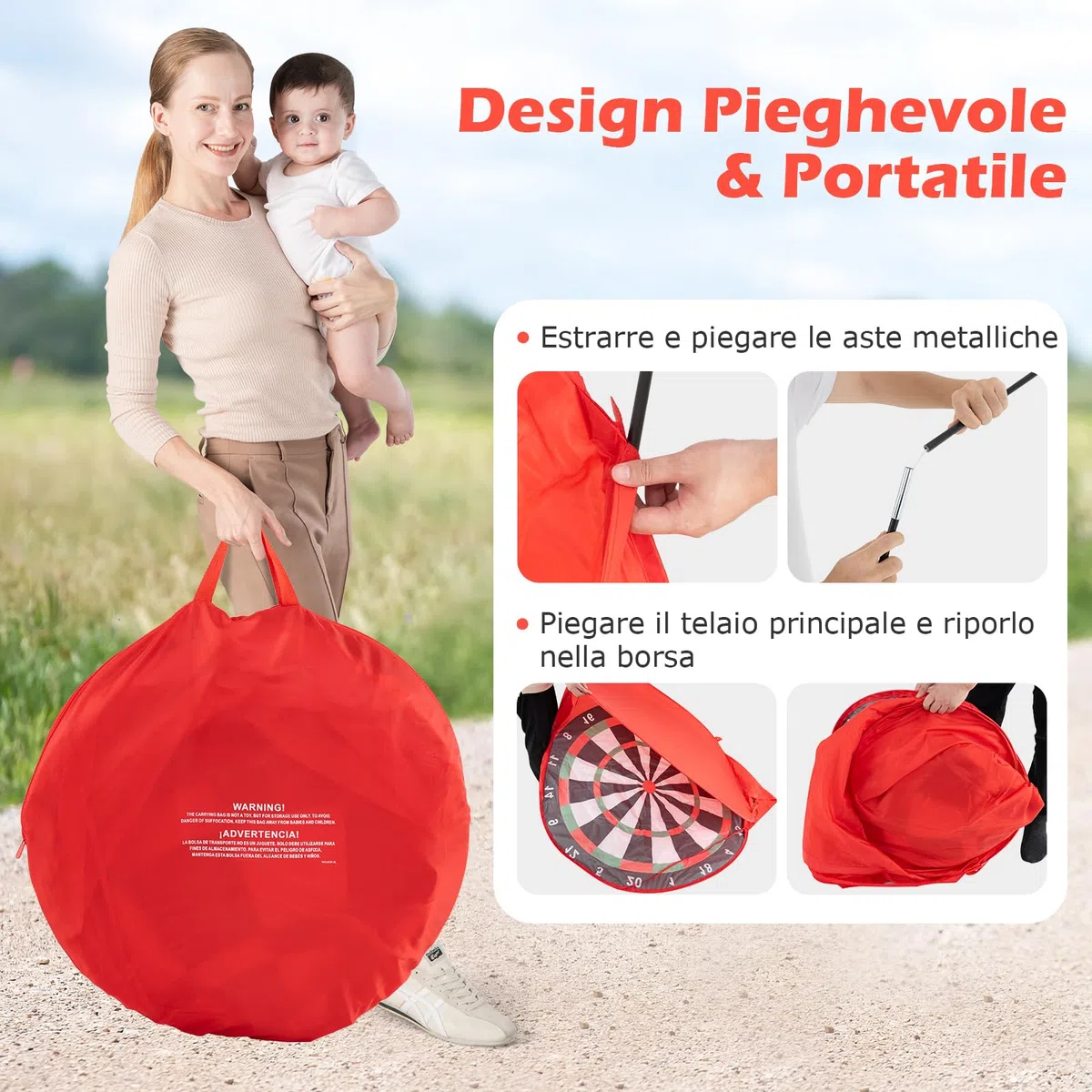 GYMAX Pallone Gigante da Freccette, Grande Bersaglio per Freccette Pieghevole con 4 Palloni, Borsa da Trasporto, Tabellone dei Punti Chiaro, Set di Gioco per Raduni, Picnic, Feste