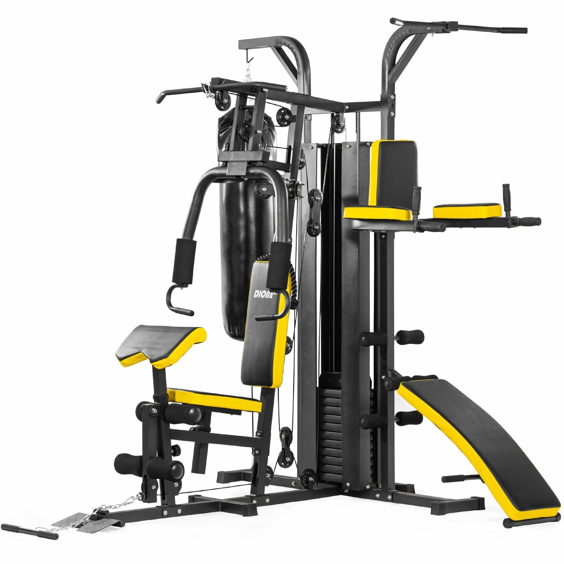 Dione HG5 - Stazione fitness, palestra multifunzionale con sacco da boxe, con 65 kg di pesi incusi, espandibile fino a 100 kg, homegym
