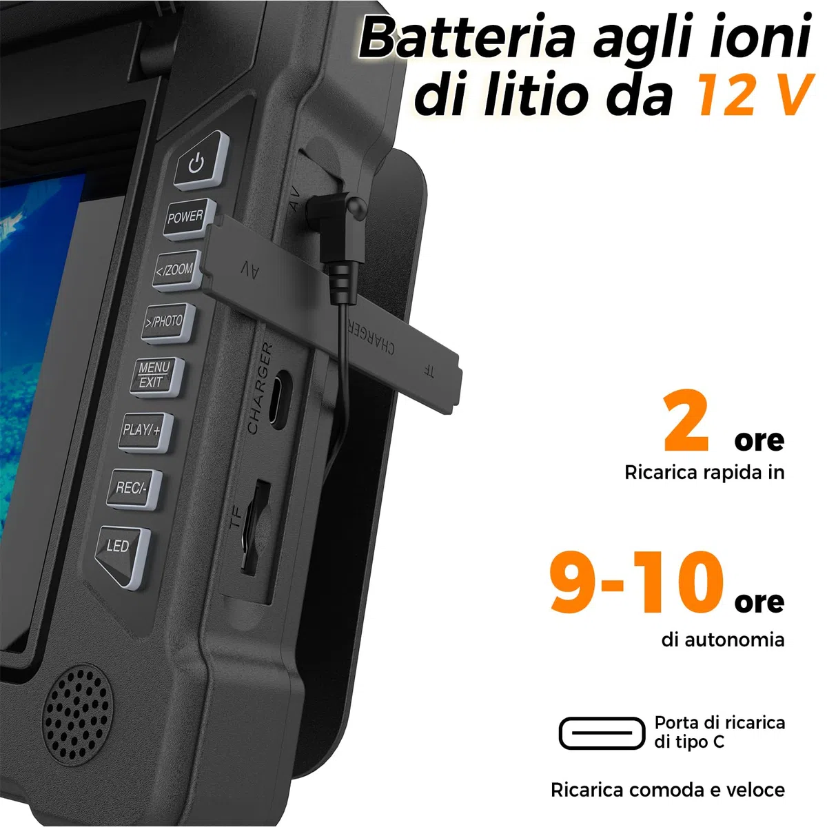 Ecoscandaglio da Pesca Telecamera subacquea 7" Impermeabile IP68 Cercatore Cavo per pesca in Mare, Lago, Fiume e Ghiaccio (15M)