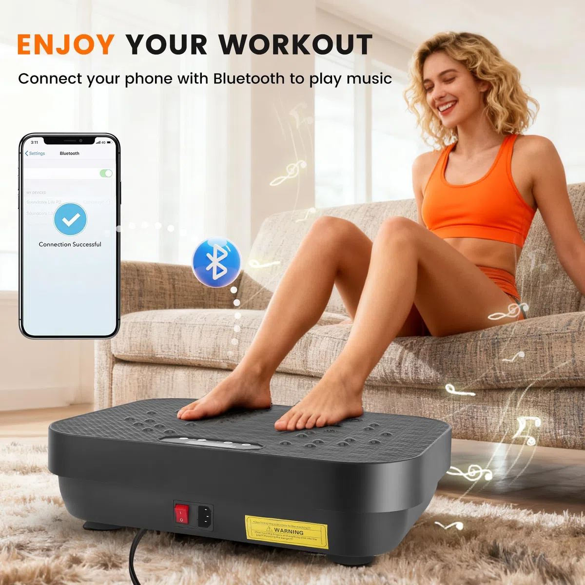 Pedana vibrante Fitness 8 modalità, 99 livelli di velocità, portata 150 kg, con telecomando e bande di resistenza