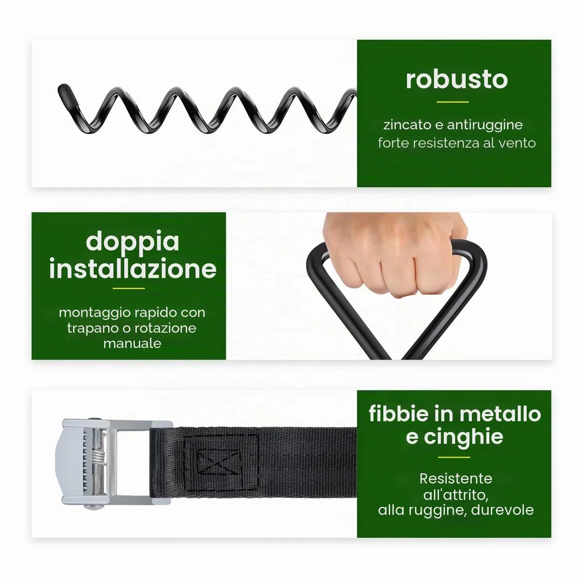 Ancoraggio a terra, 4 pezzi, resistente, resistente al vento, con cinghie