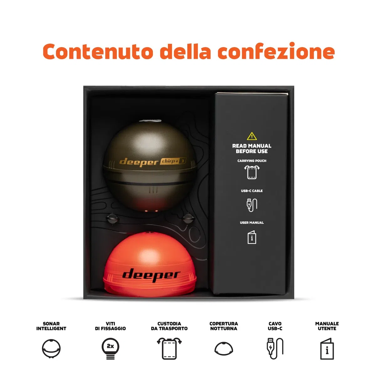 Fish finder wireless con GPS e creazione di mappe 3D - DEEPER - CHIRP+3D - Nero