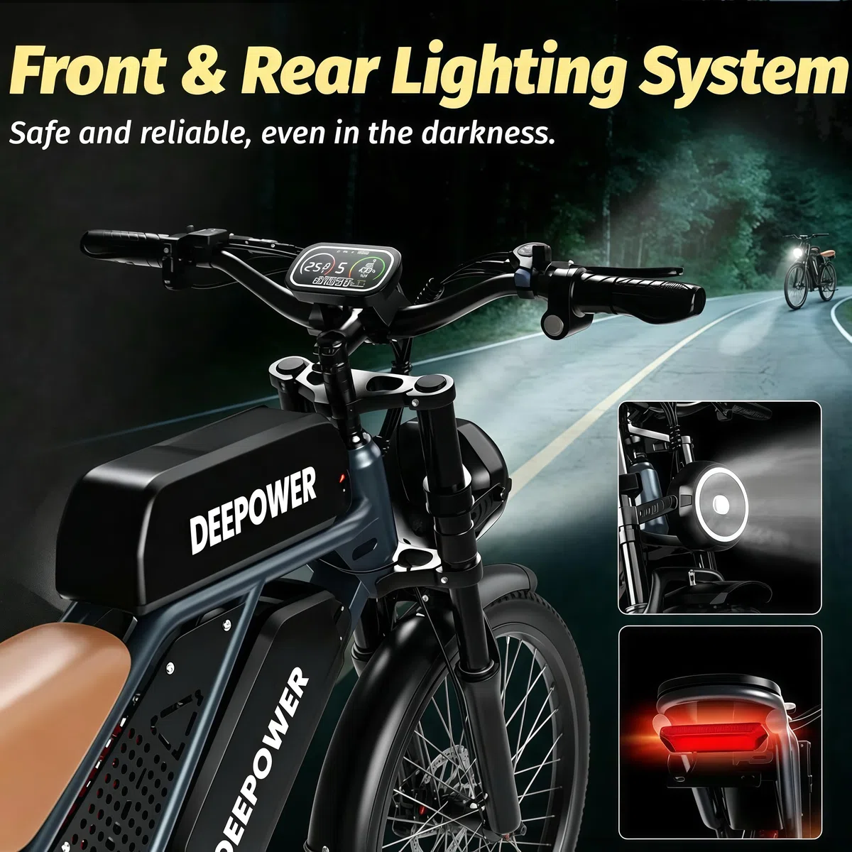 DEEPOWER S8 Bici Elettrica, 20" Bicicletta Elettrica, Doppio Motore, Doppia Batteria 48V 60Ah, Rimovibile, Autonomia di 160-190KM E-bike, Ammortizzatore Idraulico, 7-Speed Bicicletta Elettrica Uomo