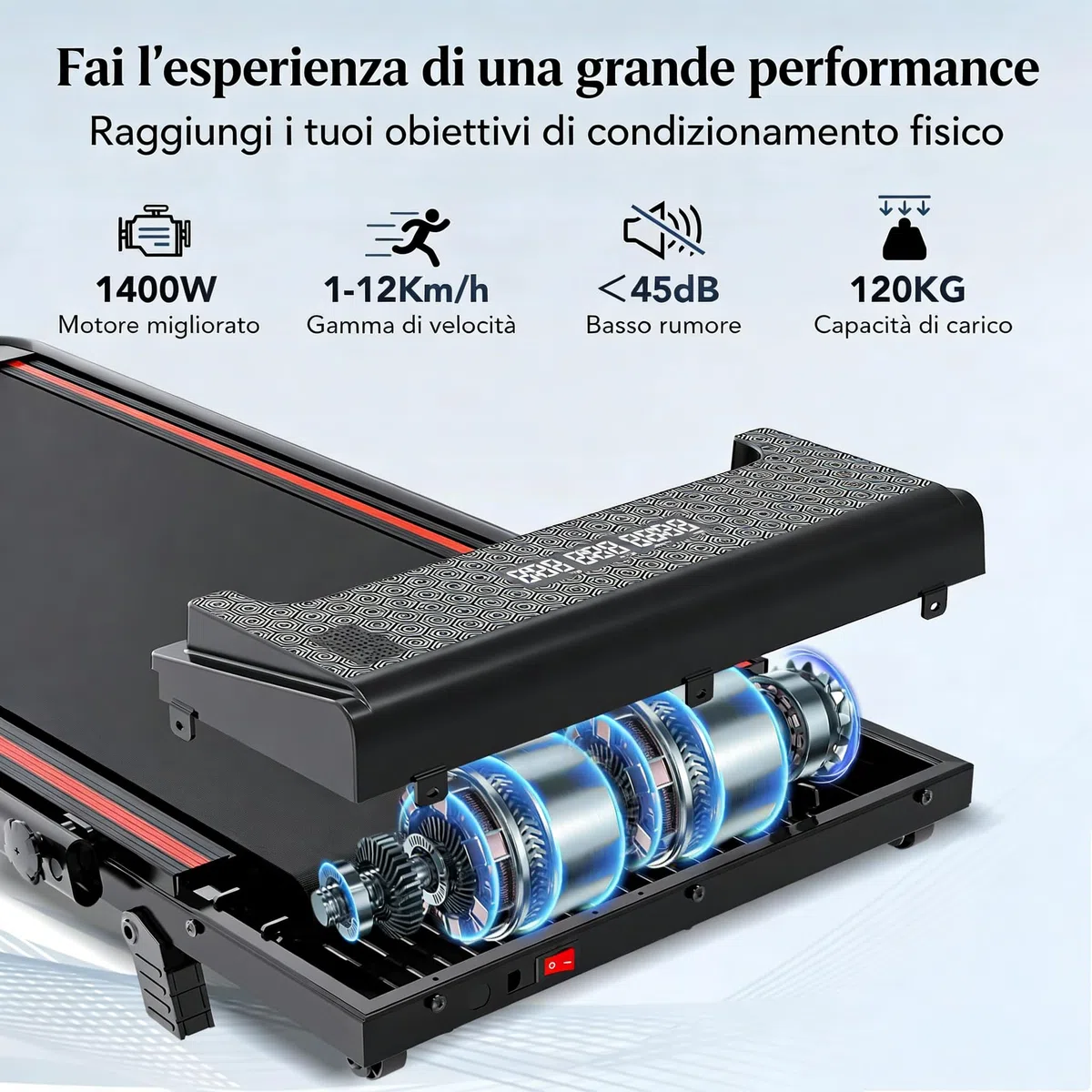 Tapis roulant, inclinazione del 5%, pieghevole, tapis roulant elettrico pieghevole da 1400 W, Walking Pad 12 km/h, tapis roulant elettrico pieghevole