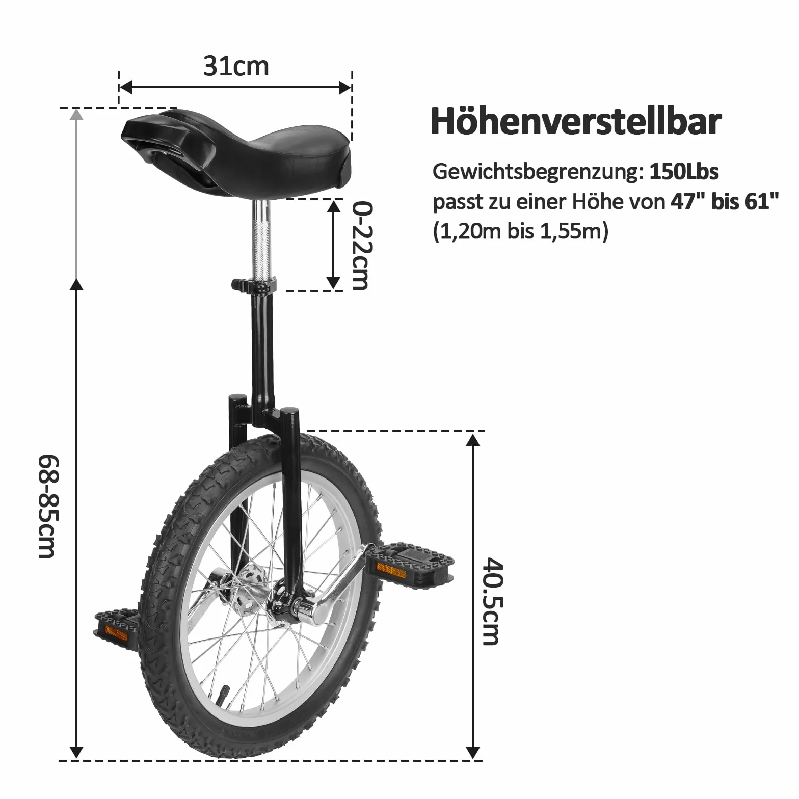 uyoyous Monociclo 16 pollici Unicycle per adulti bambini principianti e professionisti unisex nero