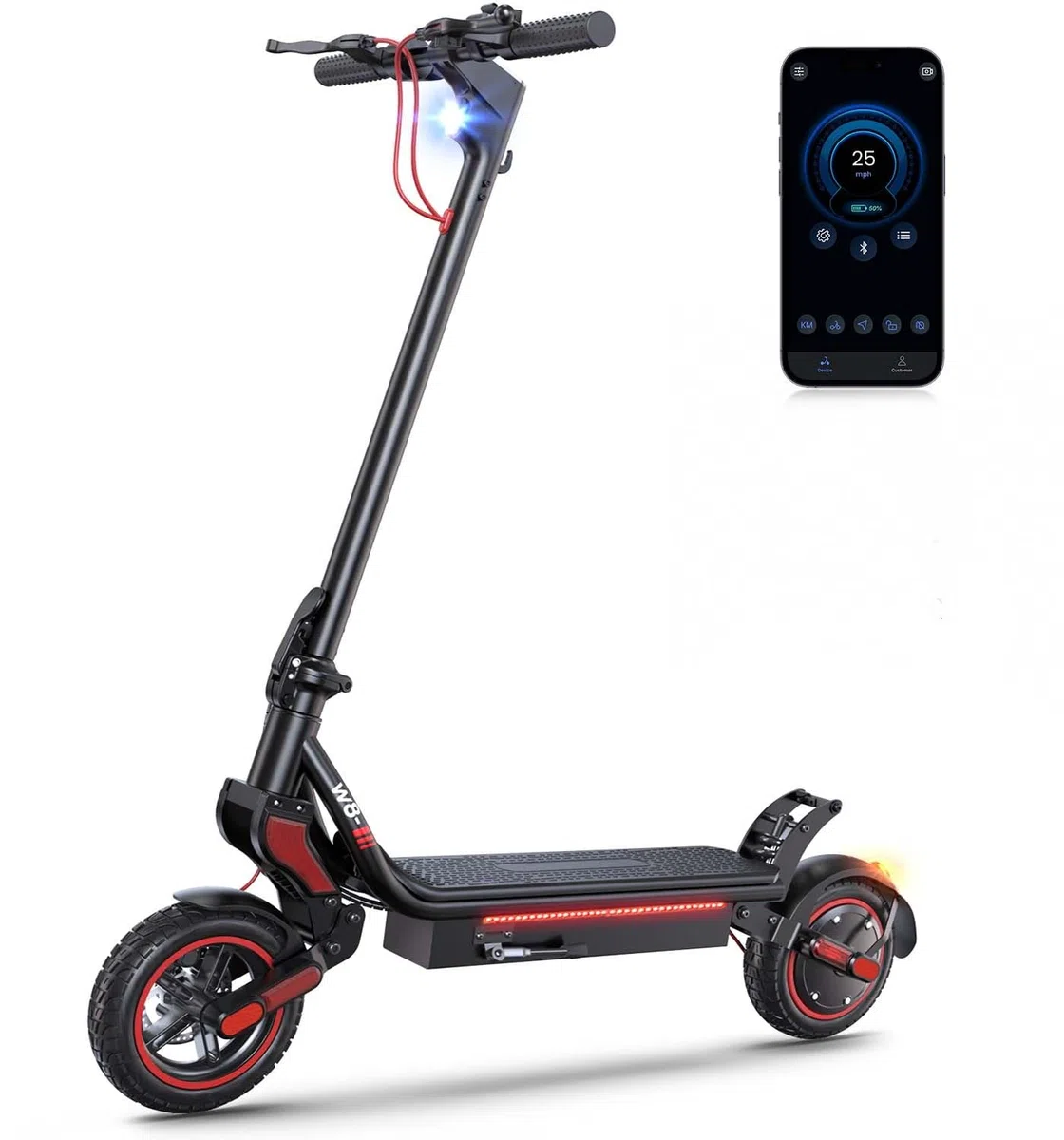 W8 500W Monopattino Elettrico Fuoristrada Con Frecce, 10Ah Batteria, Quattro velocità 6/10/15/25km/h, 45-50 Km Autonomia, 2 Sistemi Di Frenata, Controllo App,Pieghevole, Carico 120Kg