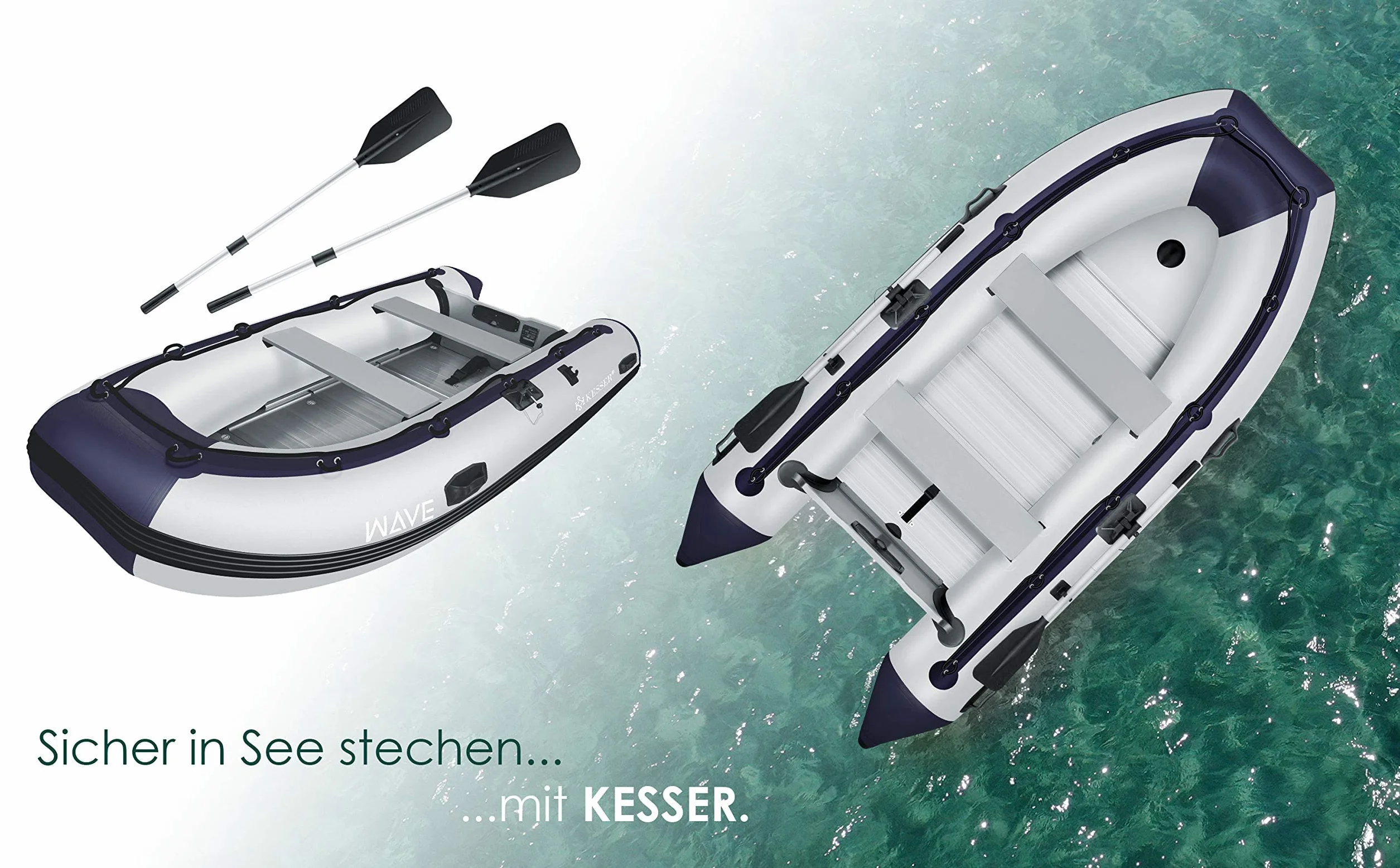 KESSER® Gommone di 3,20 m per 4 Persone - Compatibile con Motore Wave Imbarcazione da diporto Barca a Remi Barca a Motore Barca da Pesca - con 2 panche - Fondo in Alluminio Remi Pompa