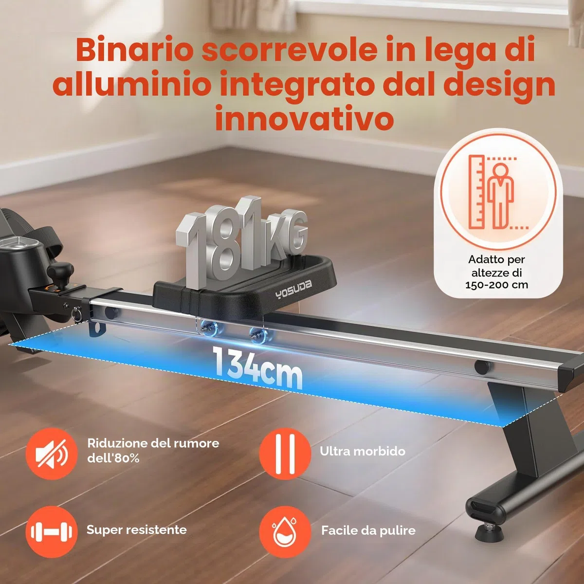 YOSUDA Vogatore Professionale per Casa, 16 Livelli di Resistenza, Vogatore Magnetico Silenzioso con APP, Monitor Bluetooth & Stent Capacità di Carico 160KG
