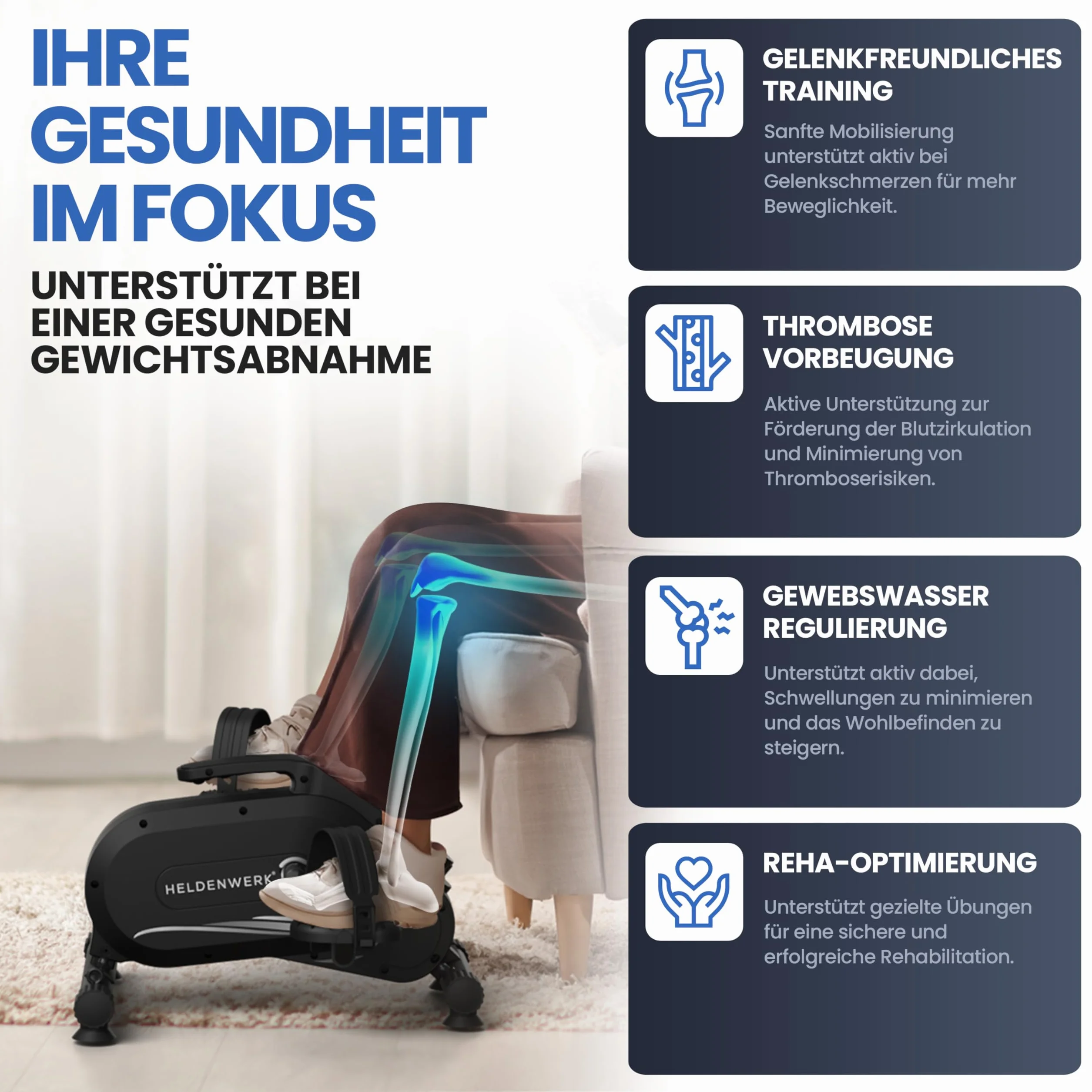 HELDENWERK Set di pedali Pro – Certificazione TÜV/GS | vincitore del confronto | extra silenzioso e delicato sulle articolazioni con nastro di fissaggio – Attrezzatura per braccia e gambe per la casa