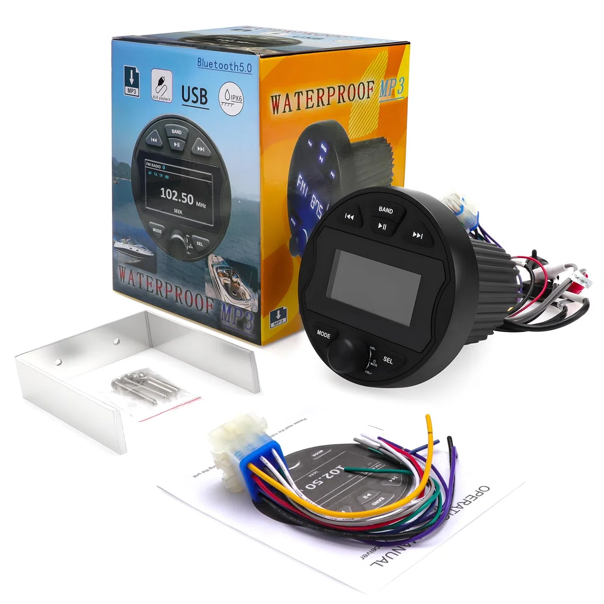 MP3 Ricevitore Stereo marino con funzione Radio digitale AM/FM, USB BT & IPX6 impermeabile per natante e uso professionale