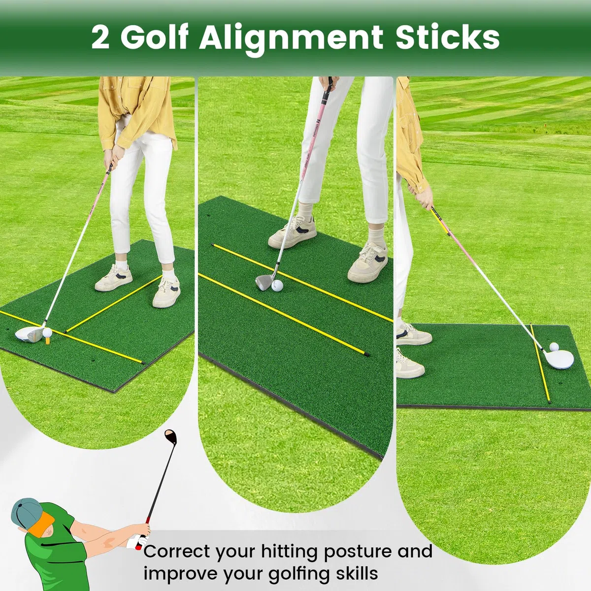 LIFEZEAL Tappetino da allenamento da golf con 2 tees, 6 fori e 2 bastoncini di allineamento, tappetino da colpo, da golf in EVA pieghevole e portatile, tappetino da esercizio per interni ed esterni